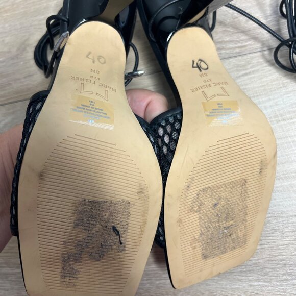 NEW Marc Fisher Dallyn Square Toe Ankle Strap Strappy Sandals Black Mesh Heel 8 - Picture 7 of 8